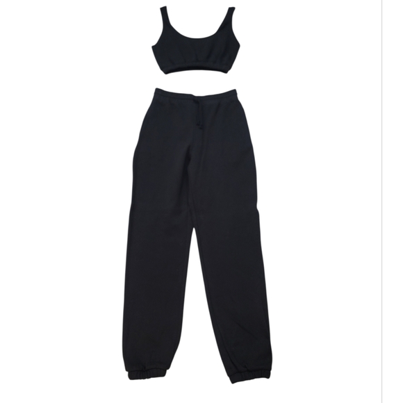 NEW Forever 21 Black Sweatshirt Crop Top & High Rise Sweatpants 2 PC Set Medium - Picture 2 of 16